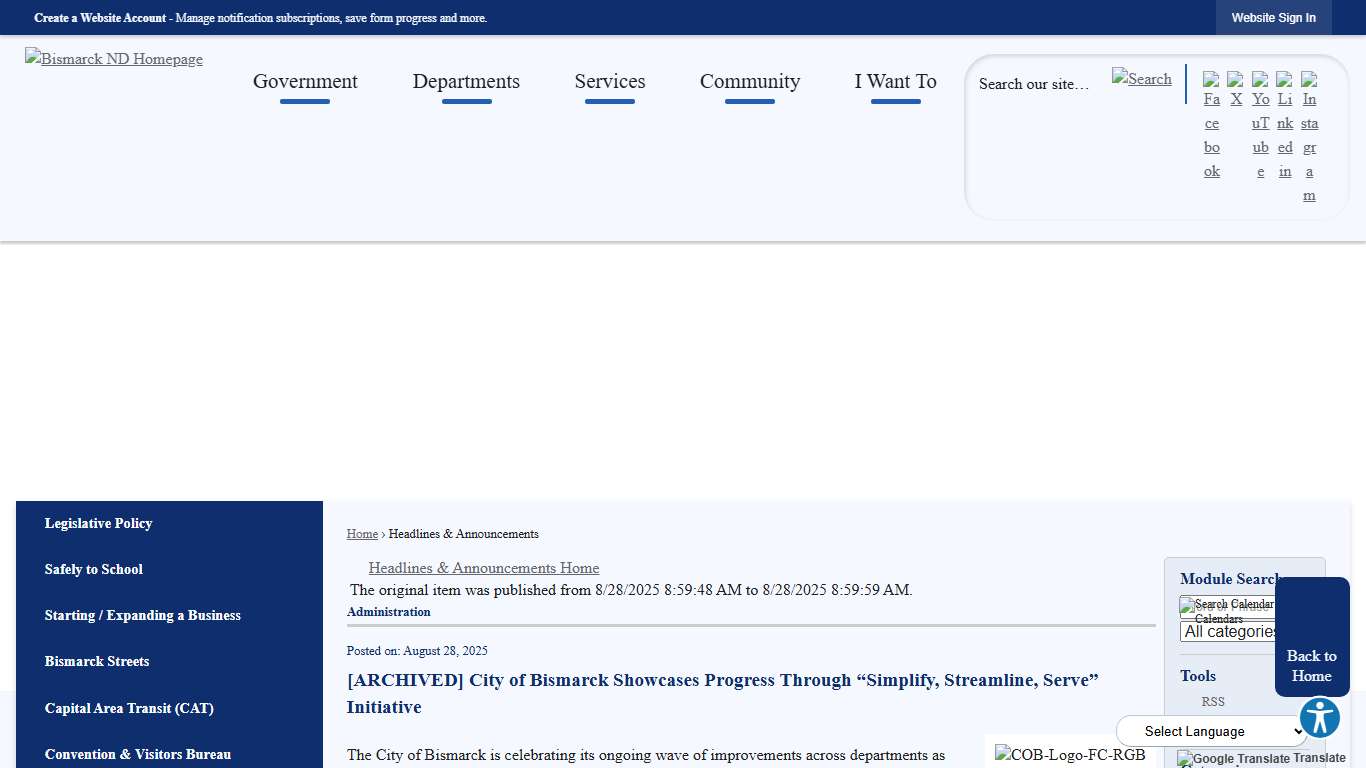 Headlines & Announcements • City of Bismarck • CivicEngage