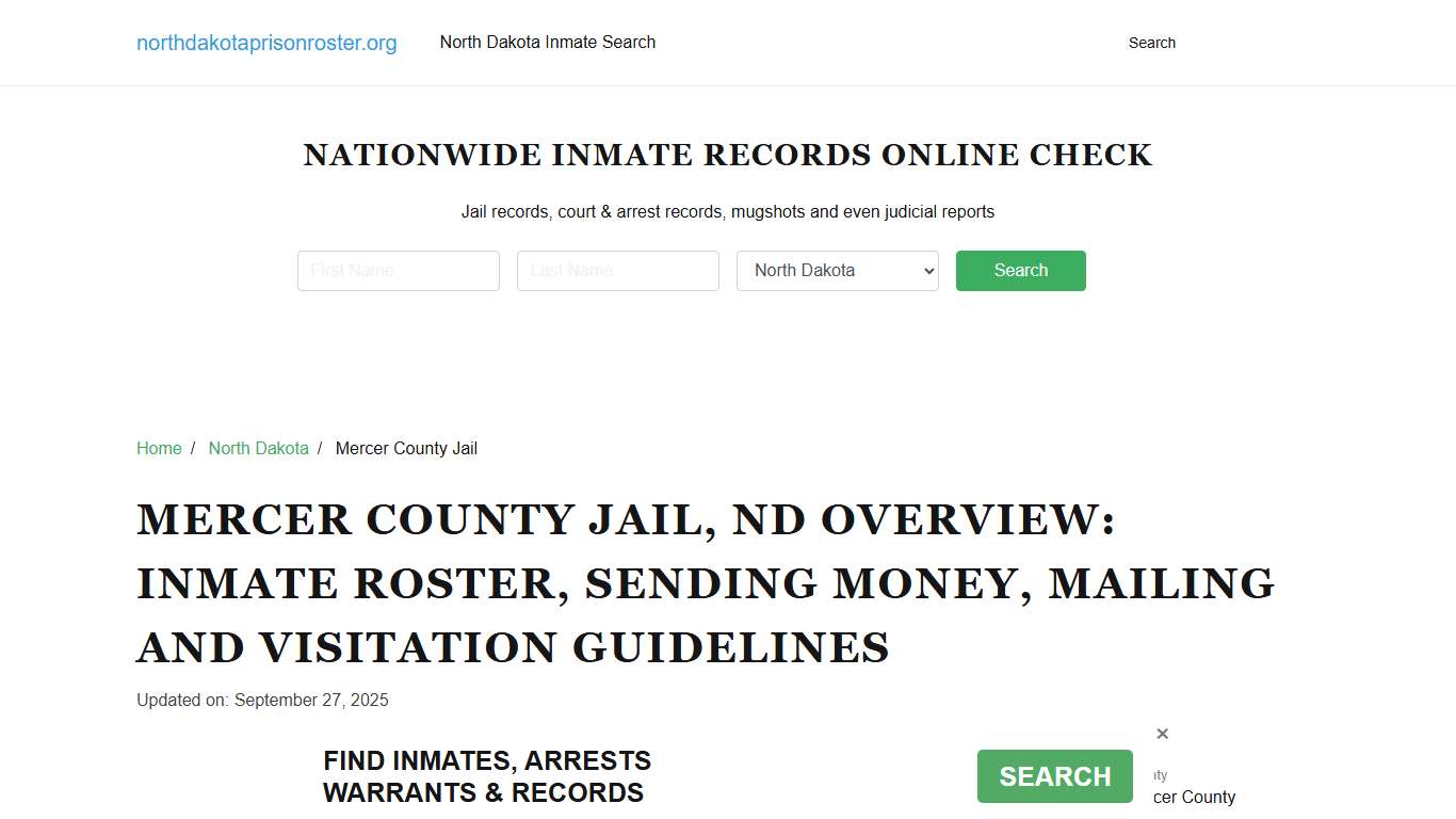 Mercer County Jail, ND: Offender Search, Visitation & Contact Info
