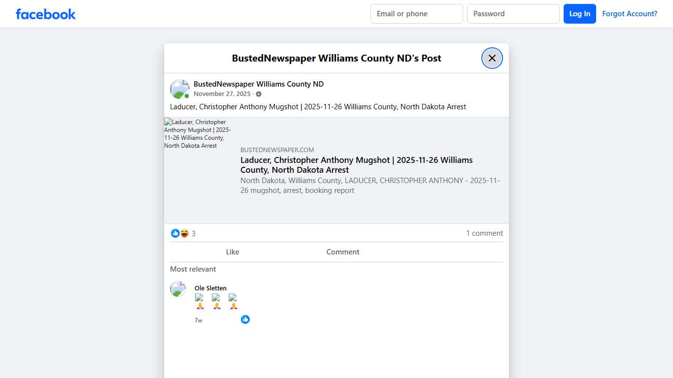Laducer, Christopher... - BustedNewspaper Williams County ND | Facebook
